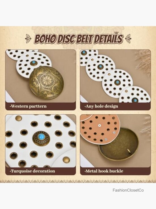 Western Faux Leather Wide Disc Concho Belt Cowgirl Boho Cowboy Waist Belt